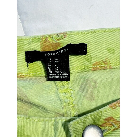 Women's Forever 21 Skinny Jeans Pants - Green Flowered Floral Jeans - Size 28 - Picture 2 of 5